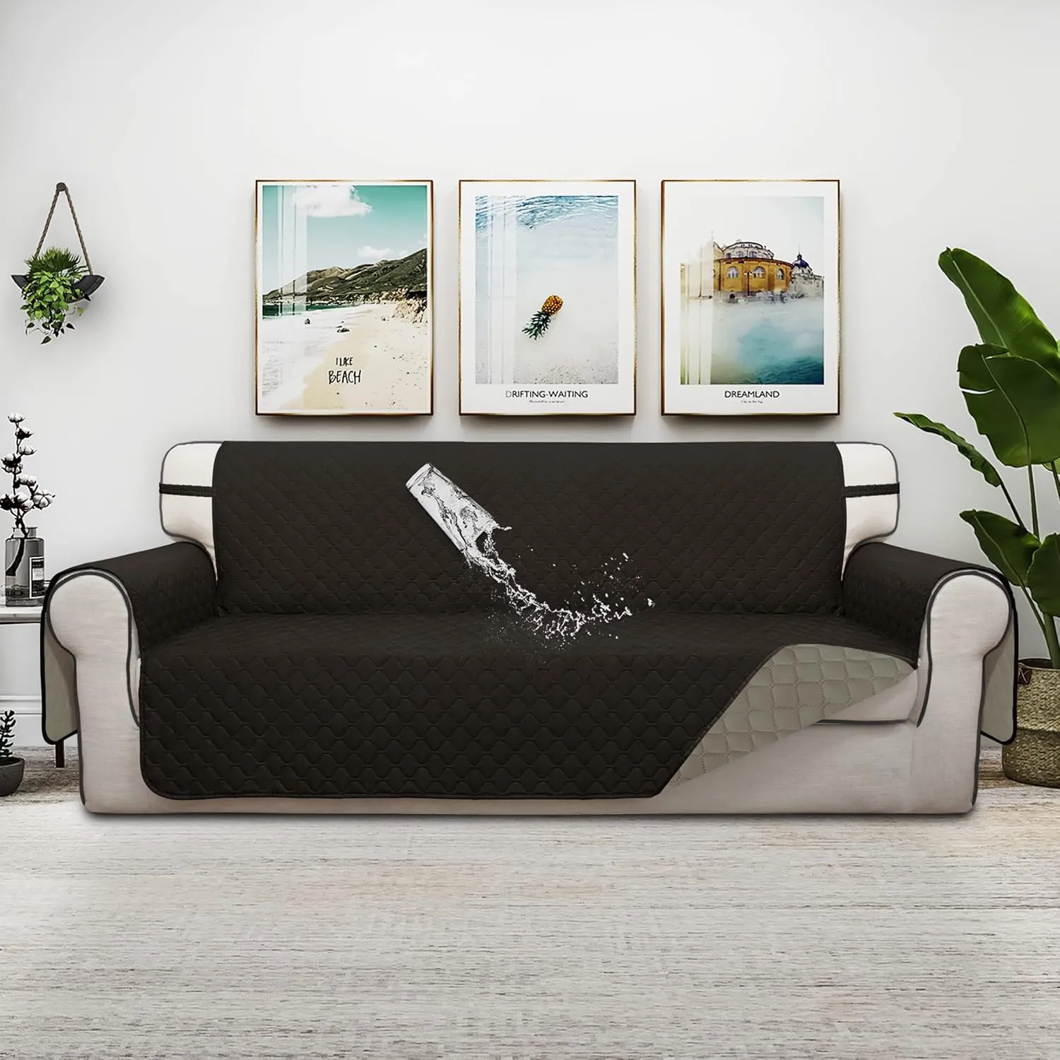ISSUNTEX Double Protection 100% Waterproof Sofa Covers for Living Room, Couch Covers for 3 Cushion Couch Sofa, Reversible Furniture Protector Sofa Cover for Dogs, Pets, Kids (Sofa, Chocolate/Beige)
