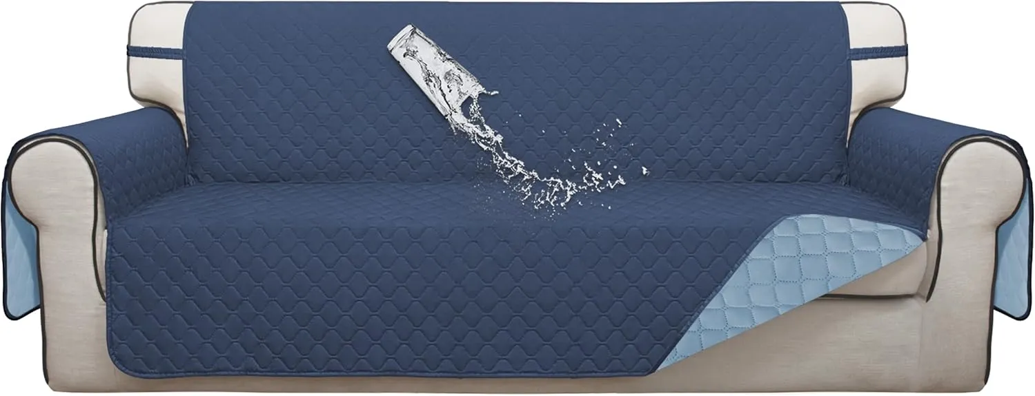ISSUNTEX Double Protection 100% Waterproof Sofa Covers for Living Room, Reversible Couch Covers for 3 Cushion Couch Sofa, Furniture Protector Sofa Cover for Pets (X Large, Dark Blue/Light Blue)