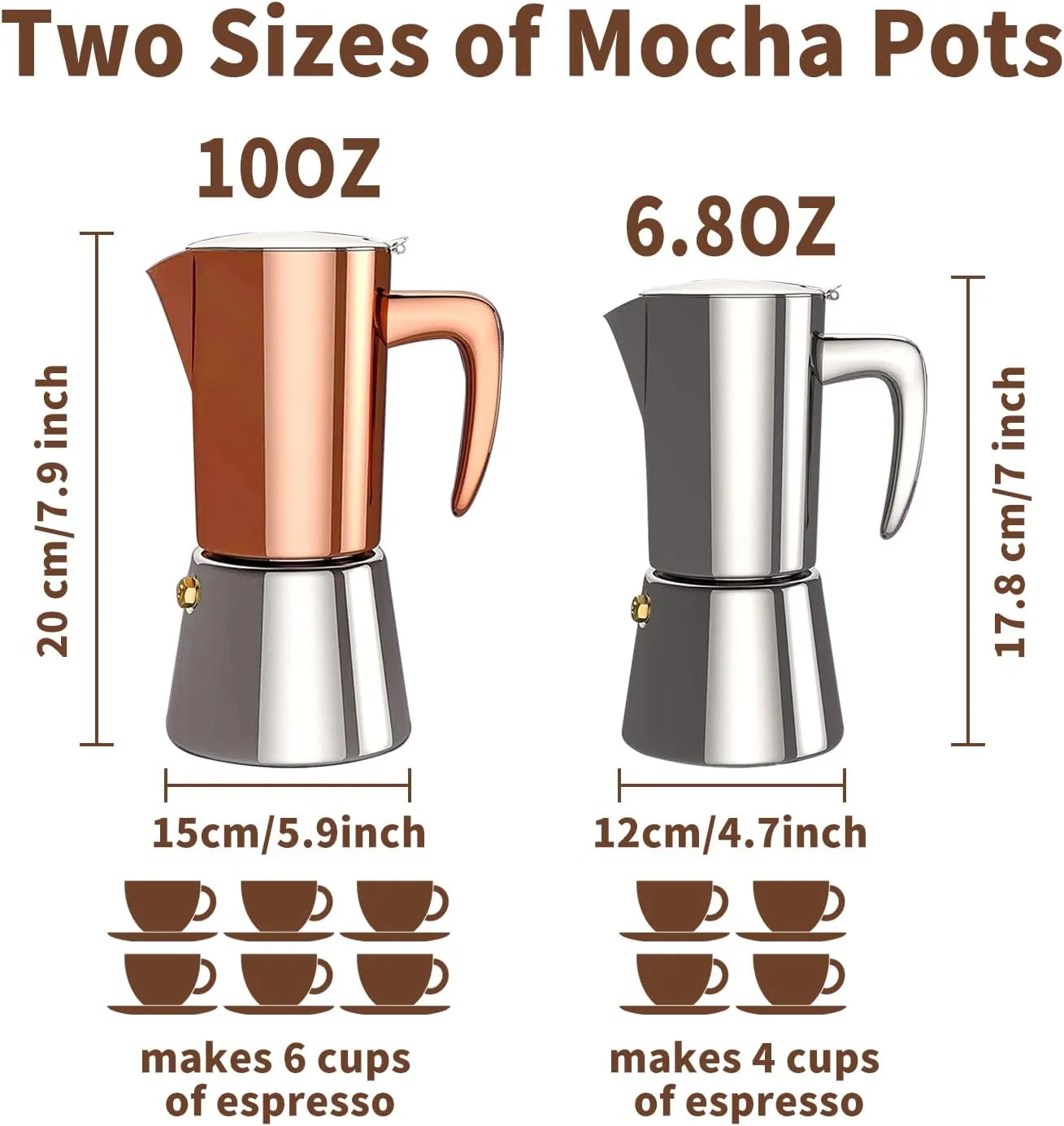 Italian Coffee Moka Pot Espresso, Stainless Steel Stovetop Espresso Maker for Camping or Home Use, Induction Moka Pot 4 Cups (6.8oz/200ml), Silver