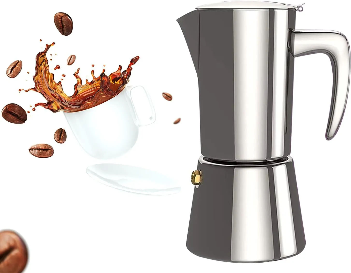 Italian Coffee Moka Pot Espresso, Stainless Steel Stovetop Espresso Maker for Camping or Home Use, Induction Moka Pot 4 Cups (6.8oz/200ml), Silver