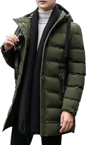 JEShifangjiusu Men'S Winter Warm Down Coats Water-Repellent Windproof Thicken Parkas Long Hooded Padded Puffer Jacket