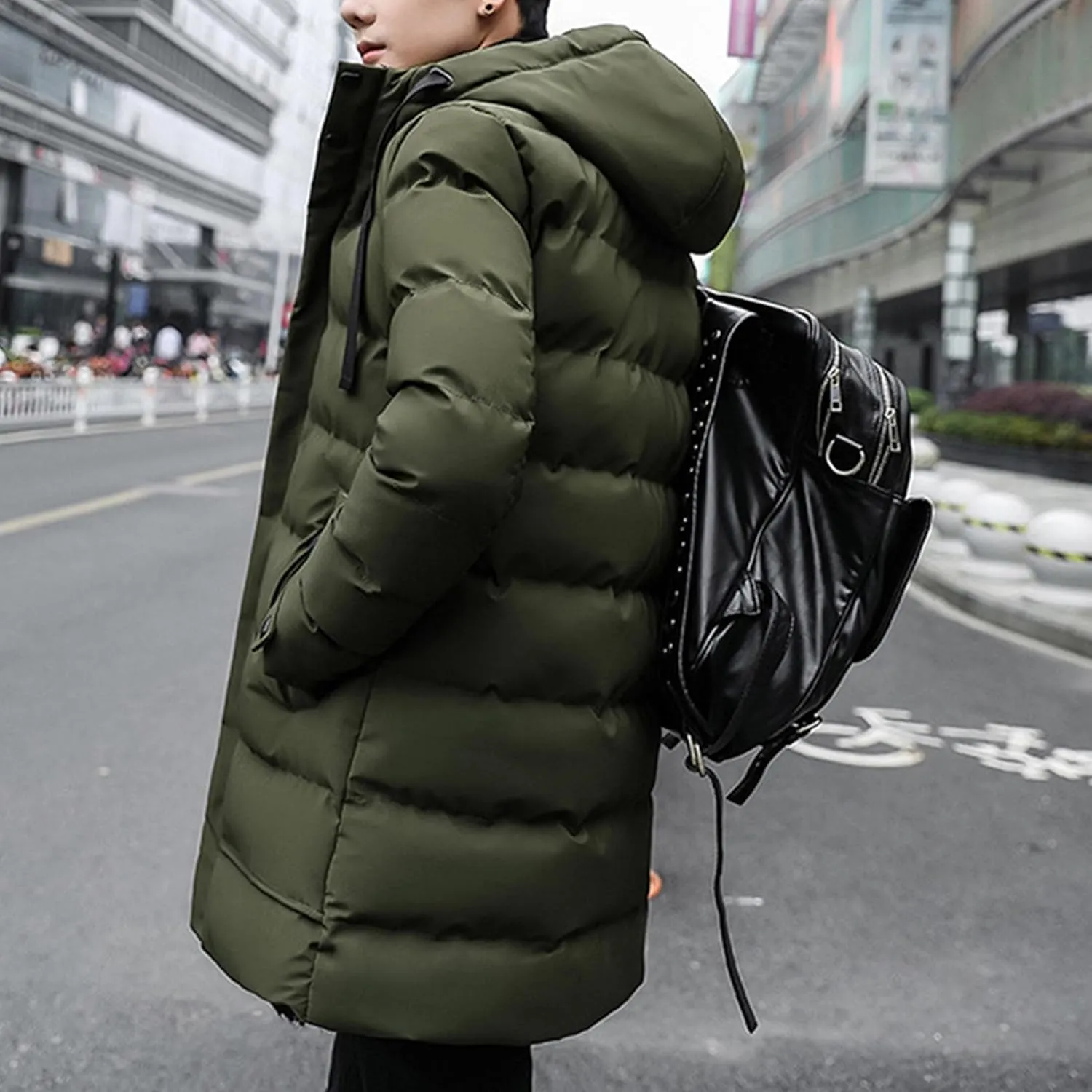 JEShifangjiusu Men'S Winter Warm Down Coats Water-Repellent Windproof Thicken Parkas Long Hooded Padded Puffer Jacket
