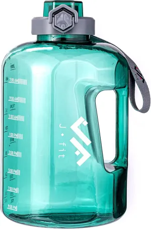JFIT BPA Free Reusable Sports Water Bottle w/Time Markers, Leakproof Flip-Top Lid & Carry Strap – Durable PETG, 2.28" Wide-Mouth for Ice – Eco-Friendly, Odor-Free & Easy to Clean -Green-73oz