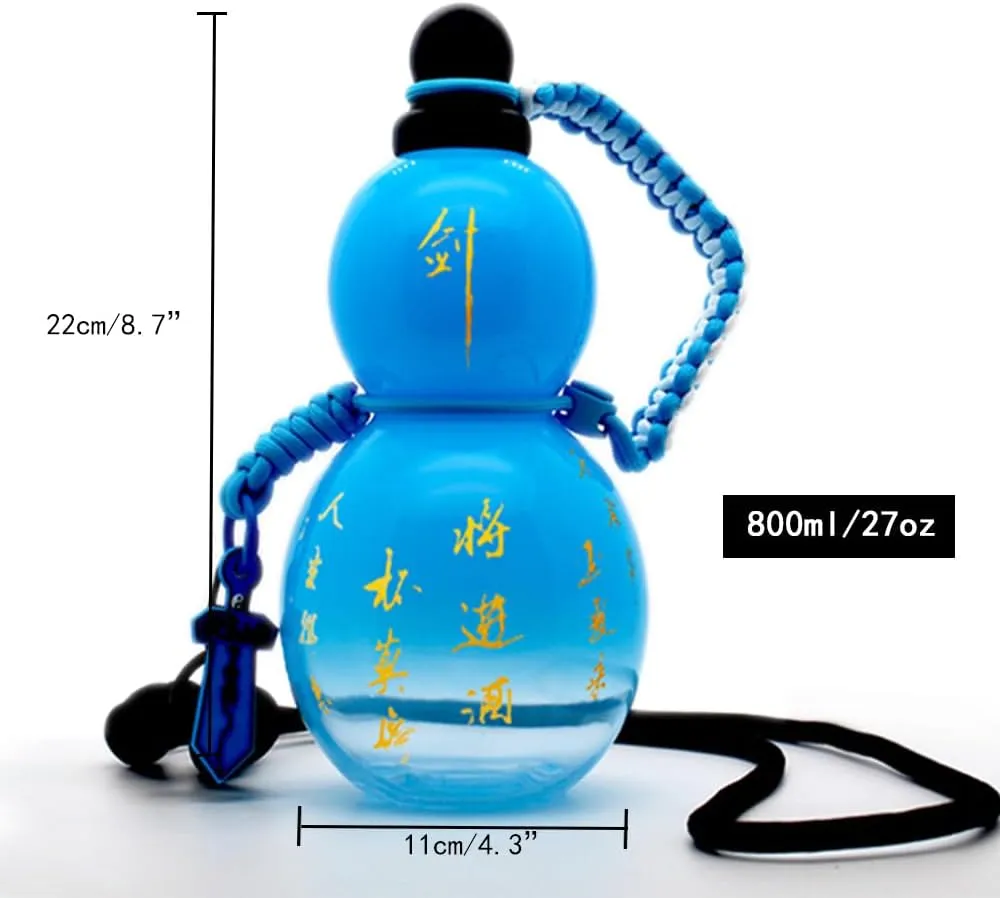 Jinberry 800ml/27oz Gourd Water Bottle with Shoulder Strap Set Leakproof Portable Gourd Drinking Bottle Flask Sport Jug Drinkware for Gym Outdoor Climbing Tour or Camping