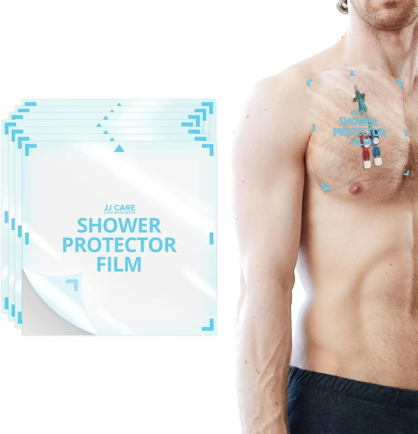 JJ CARE Shower Protector [Pack of 7], 9x9 Dialysis Catheter Shower Shileds Wound Cover, PICC Line Water Barrier, Colostomy Waterproof Bandage Protector, 1 Week Supply