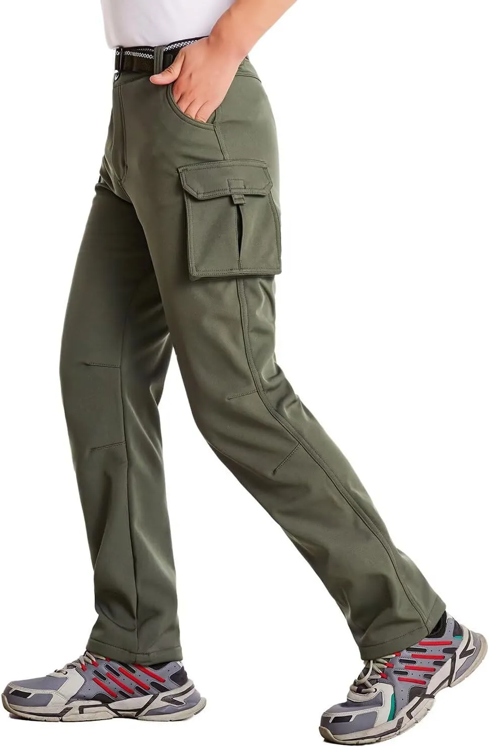 JOMLUN Boy's Fleece Lined Hiking Pants Waterproof Windproof Warm Soft Shell Outdoor Cargo Pants Snow Ski Walking Trousers