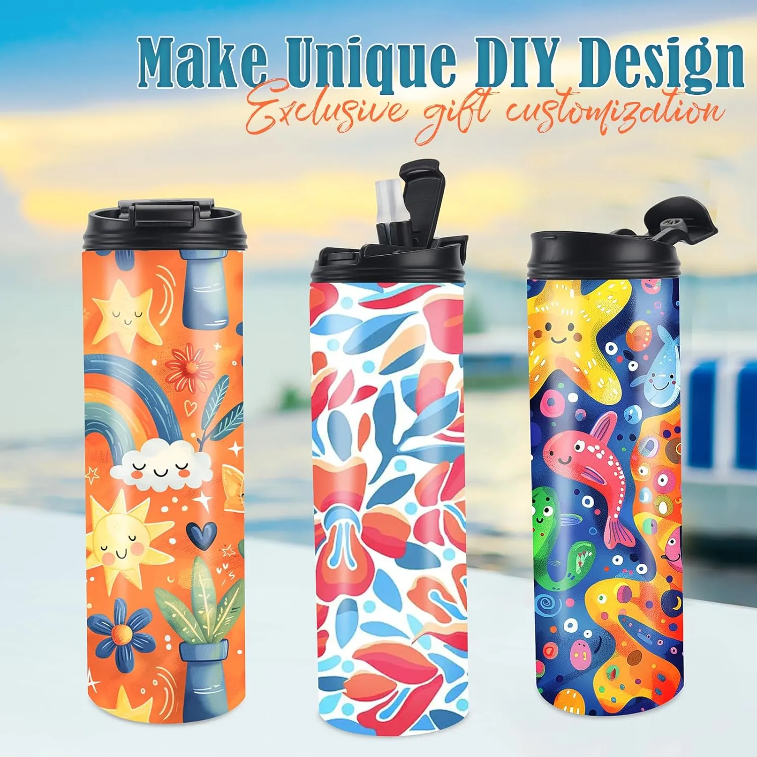 Joyclub 8 Pack Sublimation Water Bottle Blanks Dual Opening 20 oz Sublimation Tumblers with Leakproof Lid and Straw Insulated Stainless Steel Sports Cups