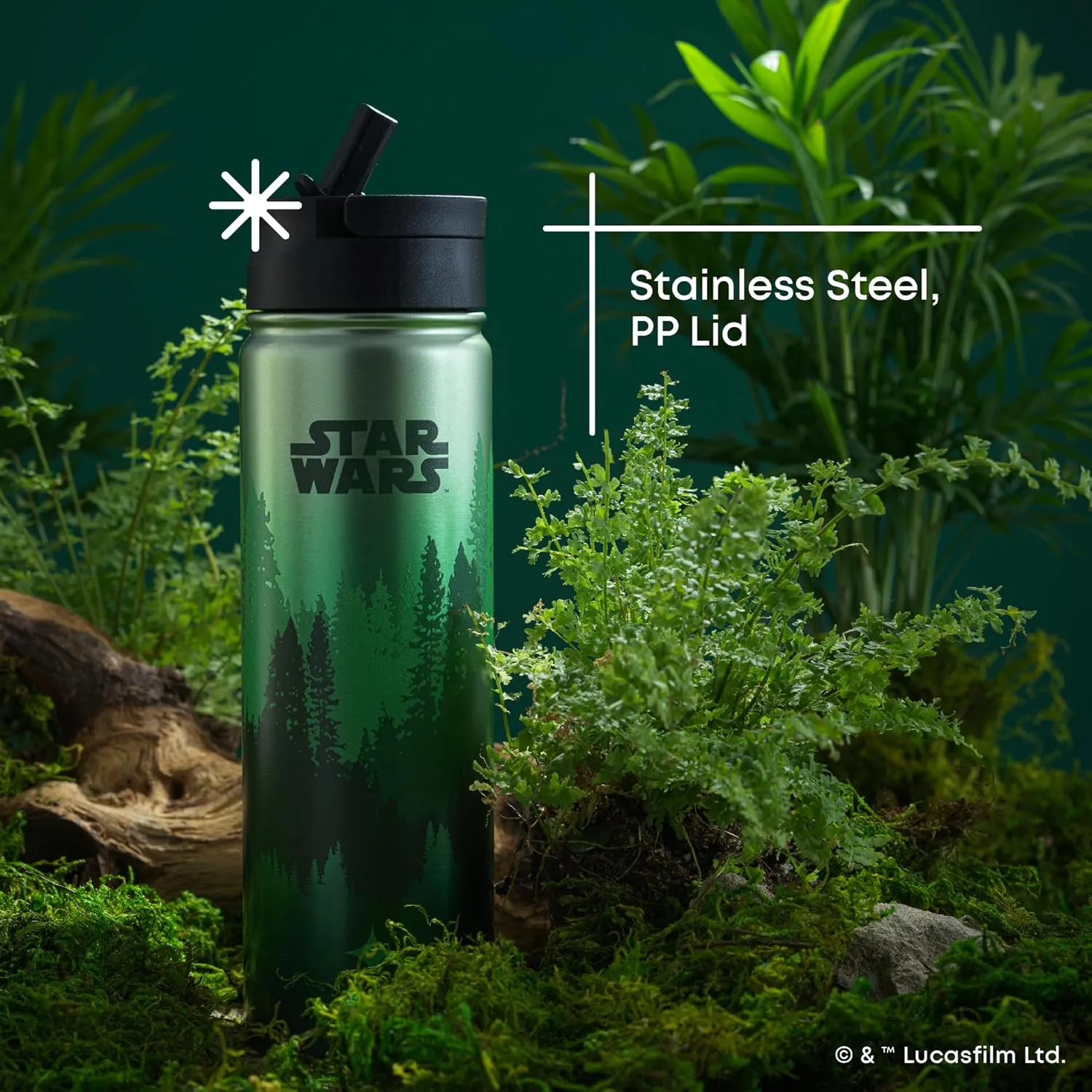 JoyJolt Stainless Steel Star Wars Water Bottle 22 oz with Straw Lid, BPA-Free Sports and Travel Vacuum Insulated Water Bottle, Destination Collection Endor Bottle, Star Wars Gifts