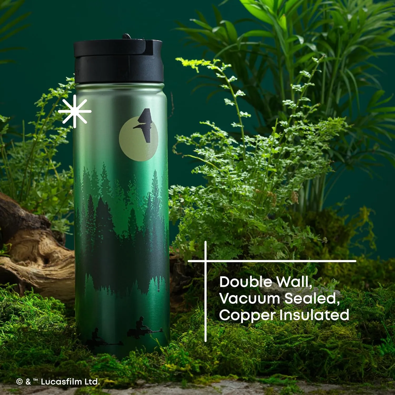 JoyJolt Stainless Steel Star Wars Water Bottle 22 oz with Straw Lid, BPA-Free Sports and Travel Vacuum Insulated Water Bottle, Destination Collection Endor Bottle, Star Wars Gifts