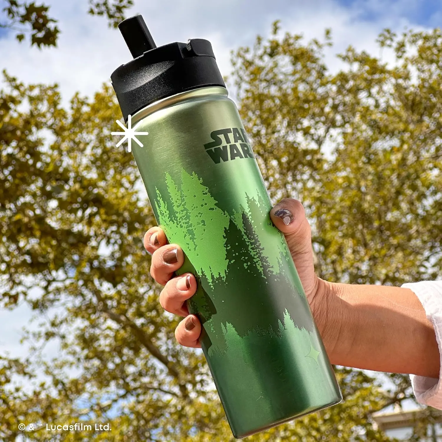 JoyJolt Stainless Steel Star Wars Water Bottle 22 oz with Straw Lid, BPA-Free Sports and Travel Vacuum Insulated Water Bottle, Destination Collection Endor Bottle, Star Wars Gifts