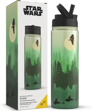 JoyJolt Stainless Steel Star Wars Water Bottle 22 oz with Straw Lid, BPA-Free Sports and Travel Vacuum Insulated Water Bottle, Destination Collection Endor Bottle, Star Wars Gifts