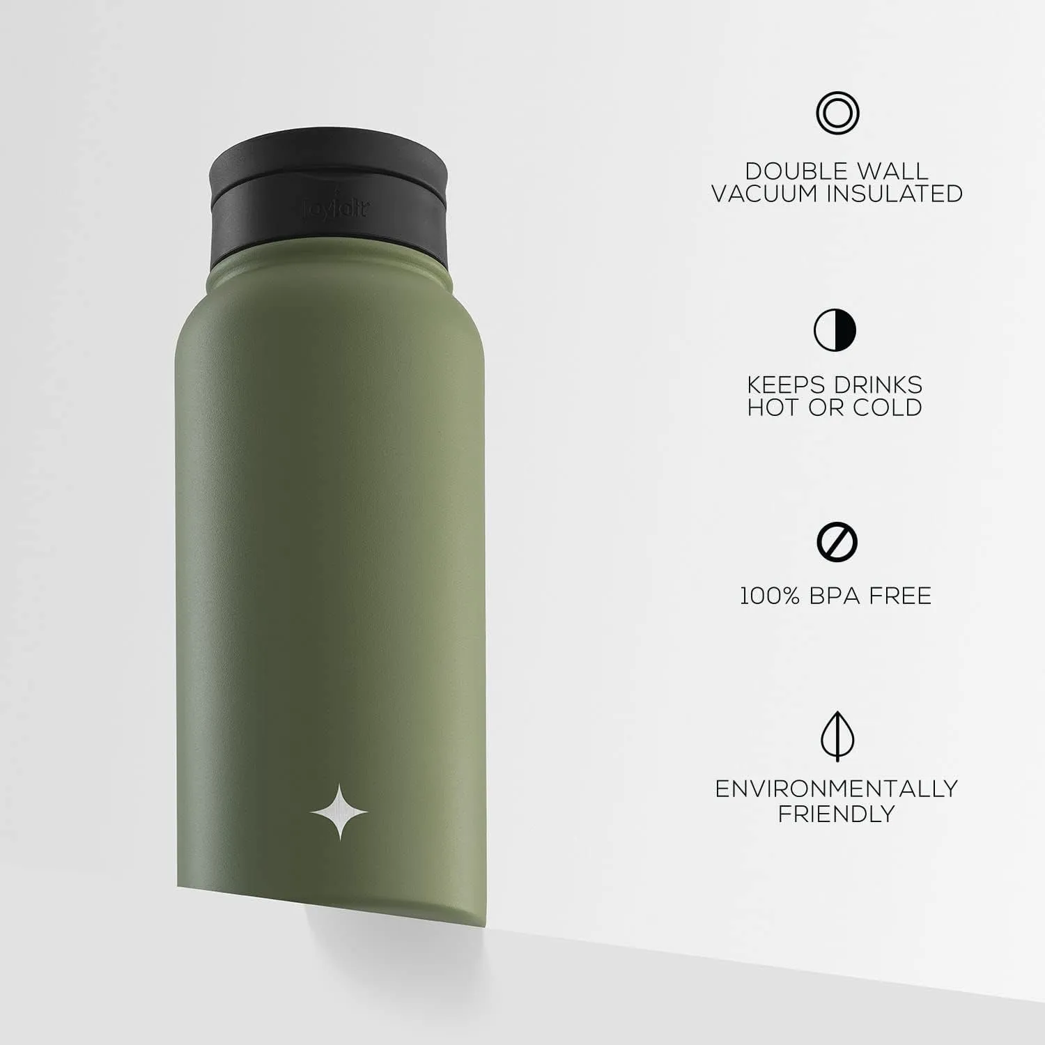 JoyJolt Triple Insulated Water Bottle with Straw Lid AND Flip Lid! 32oz Large 12 Hour Hot/Cold Vacuum Insulated Stainless Steel Bottle. BPA-Free Leakproof Thermos Bottle