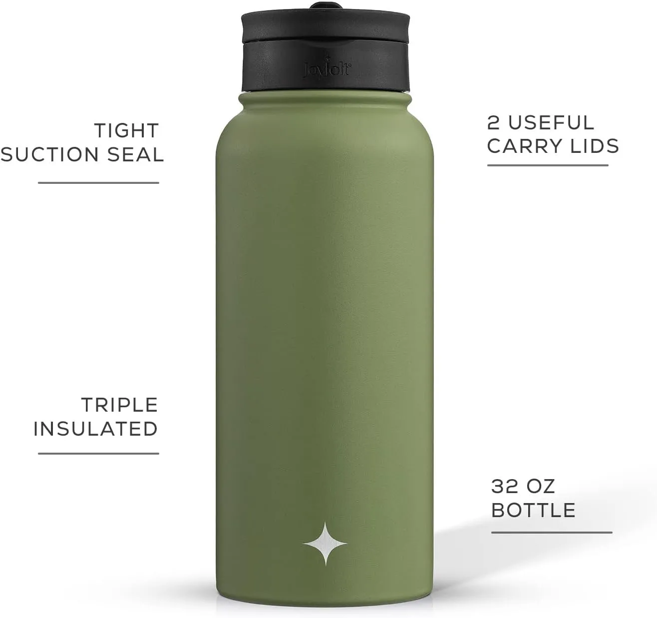 JoyJolt Triple Insulated Water Bottle with Straw Lid AND Flip Lid! 32oz Large 12 Hour Hot/Cold Vacuum Insulated Stainless Steel Bottle. BPA-Free Leakproof Thermos Bottle