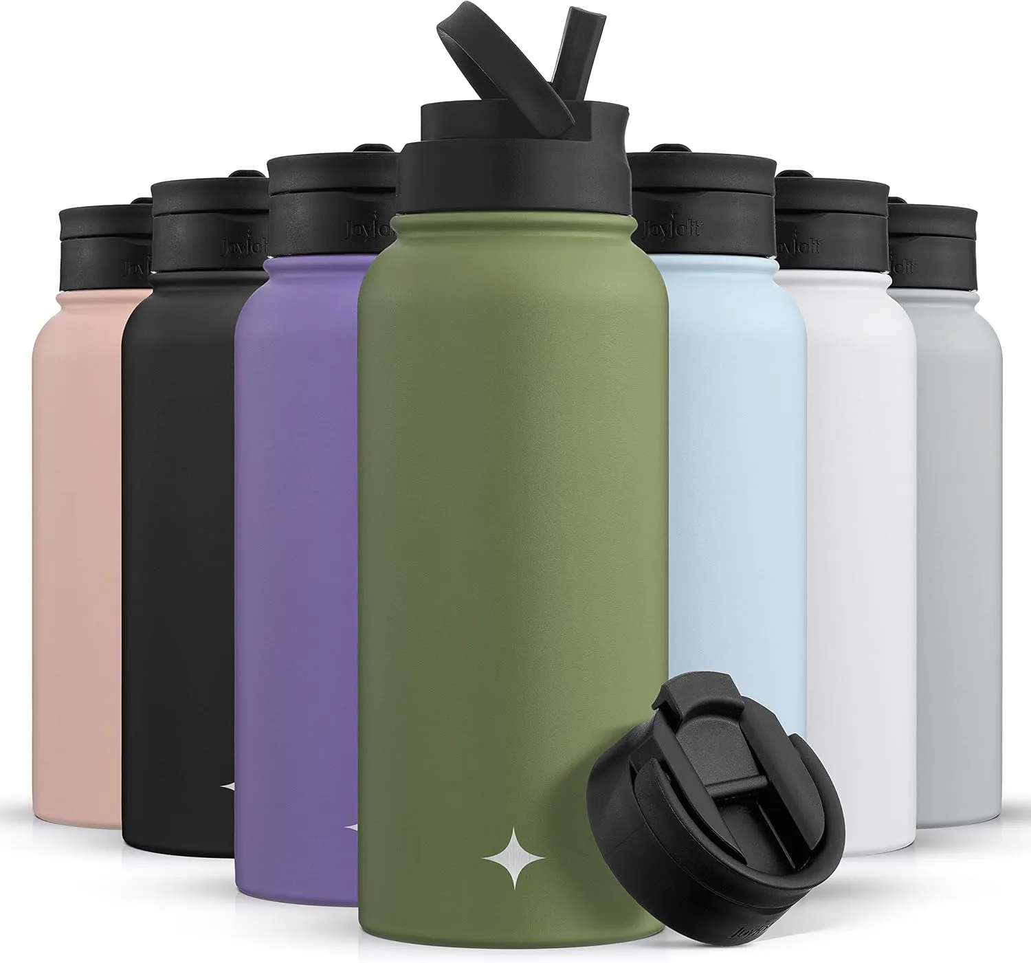 JoyJolt Triple Insulated Water Bottle with Straw Lid AND Flip Lid! 32oz Large 12 Hour Hot/Cold Vacuum Insulated Stainless Steel Bottle. BPA-Free Leakproof Thermos Bottle
