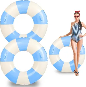 Jumbo Swim Ring Pool Floats Adult 47 Inch Blue White Striped Inflatable Tube with Handles, Ring Floaties Leakproof Pool Floats for Summer Pool Party Beach Ocean Wedding Party Decor