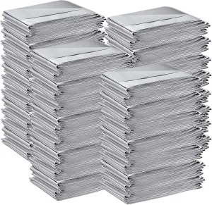 Kanayu 100 Pack Emergency Thermal Blankets Bulk 64 x 84 Disposable Foil Space Blankets for Survival First Aid Camping Hiking Outdoor
