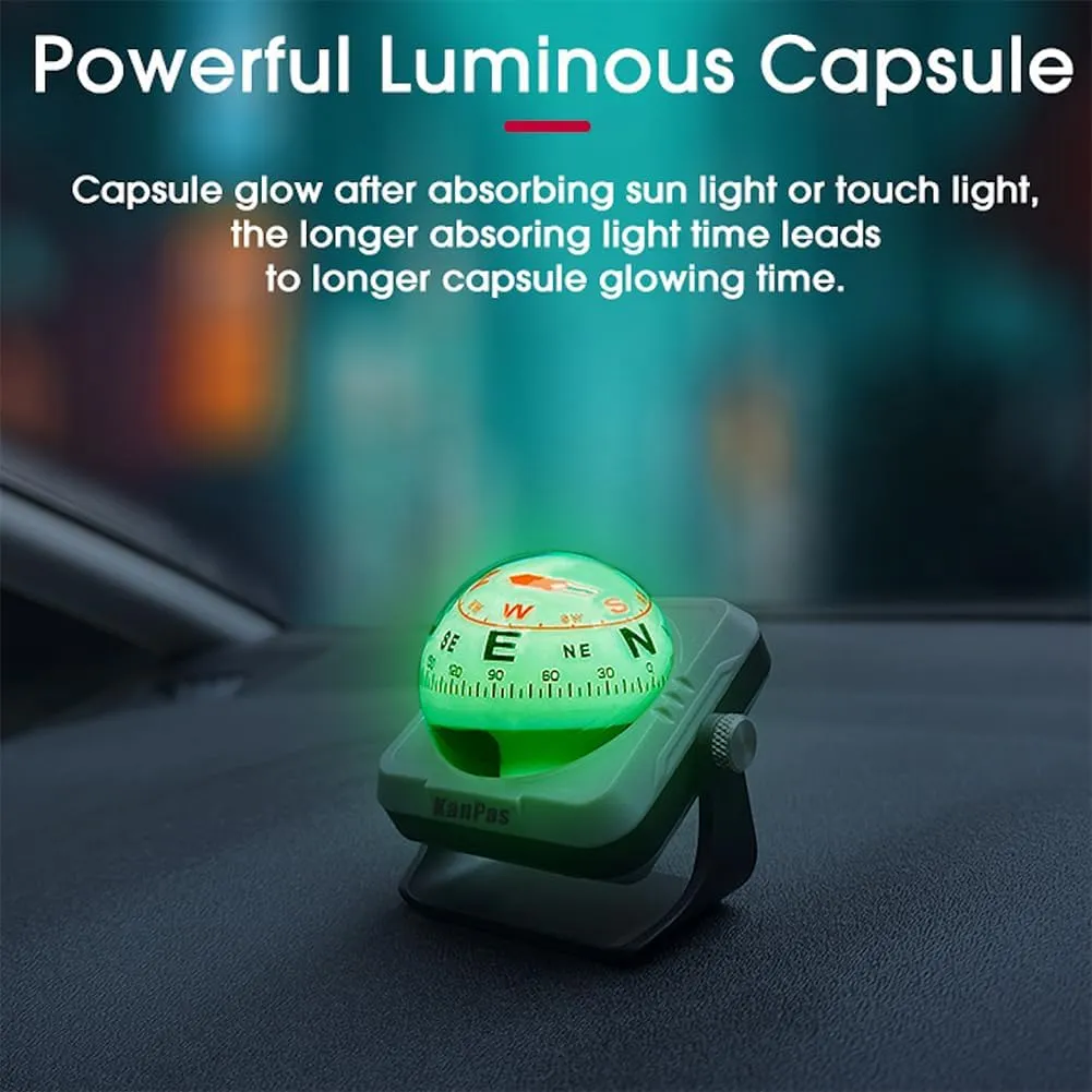 KanPas V-39-L Dashboard Ball Compass for Car with Double Dials Luminous Capsule Adjustable Holder