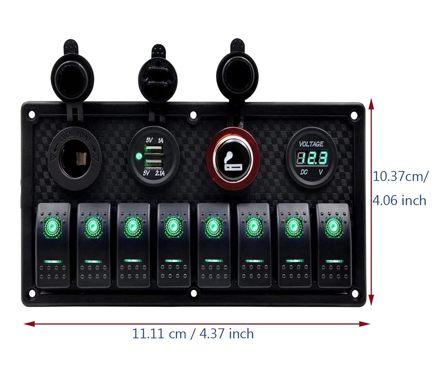 KAOLALI 8 Gang Rocker Switch Panel 12V Marine Switch Panel Waterproof Aluminum Switch Panel for Truck, Boat, Car with Circuit Breaker Toggle Switch Panel Automotive Boat Switch Panel (Green LED)
