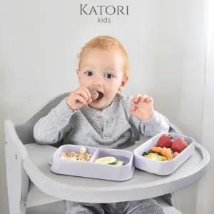 KATORI KIDS Suction Plate for Baby To Go | 5pc Travel Silicone Baby Plate Feeding Set with Travel Bag | Toddler Plate | Baby Travel Essential | Baby Bowl | Platos para Bebes (Boho Grey)