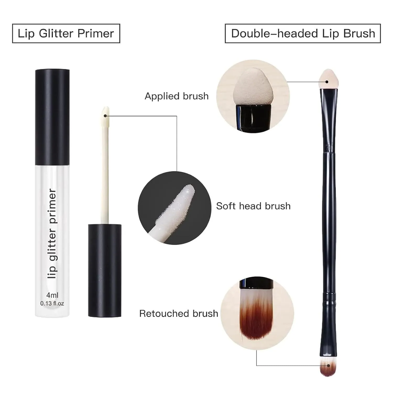 Kawaii Kisses Glitter Lip Kit, Animakeup - Kawaii Kisses Glitter, Animakup Kawaii Kisses Sparkle Lip Gloss, Animemakeup Kawaii Kisses Glitter Lip Kit Gloss with Lip Primer and Brush (#1, 14g)