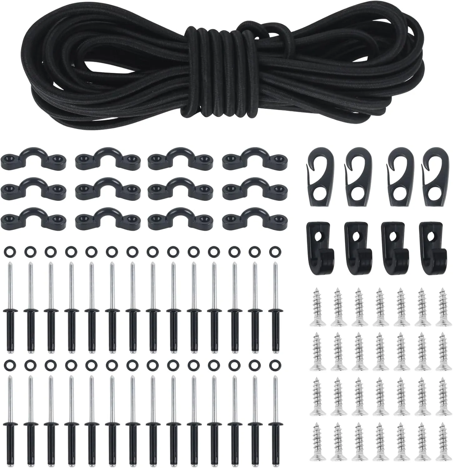 Kayak Deck Rigging Kit with 19.7 FT Bungee Cord,Deck Rigging Kit Accessory with Deck Loops Tie Down Pad Eyes and Mount Accessories,Kayak Bungee Rigging Kit,for Kayak Boat Canoe Kit