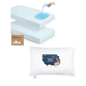 KeaBabies 2-Pack Waterproof Baby Crib Mattress Protector Cover and Toddler Pillow for Boys, Girls - Soft Cotton Protector for Kids Mattress - Kiddy Pillow for Sleeping
