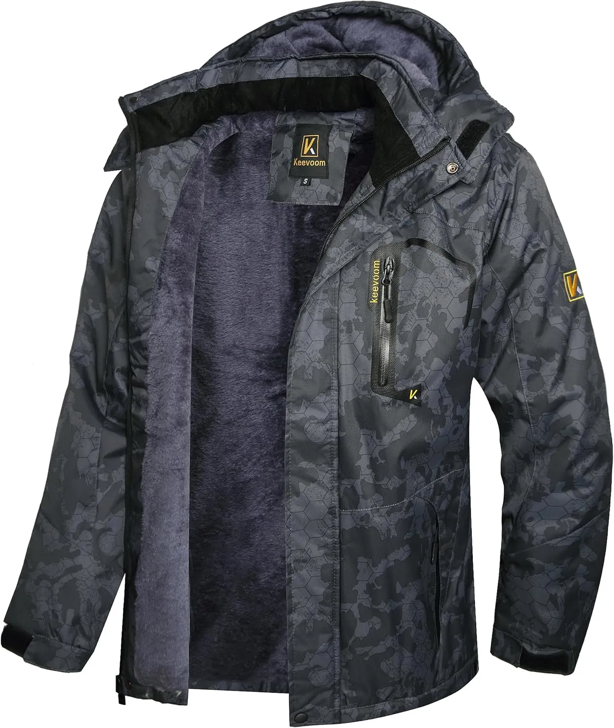 Keevoom Mens Winter Jackets Ski Snow Coats Warm Waterproof Hooded Raincoats Snowboarding Windproof Lined Windbreaker