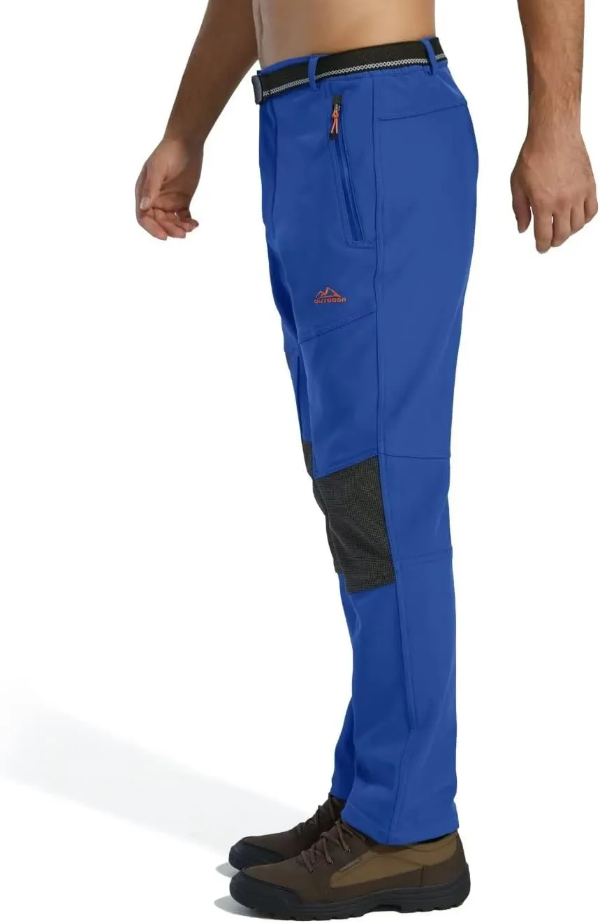 KEFITEVD Men's Snow Ski Pants Softshell Fleece Lined Snowboard Pants Winter Outdoor Windproof Insulated Hiking Cargo Pants