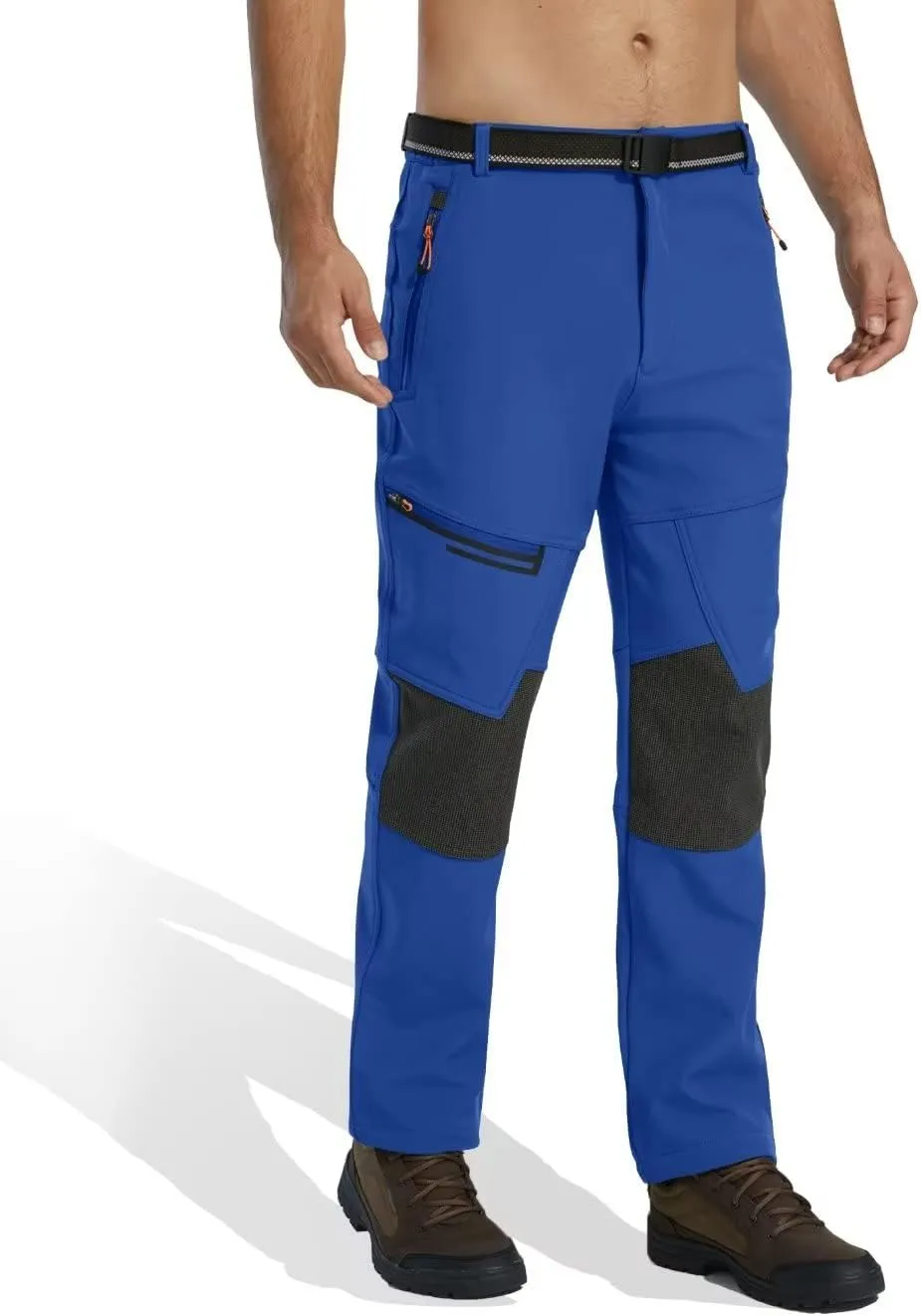 KEFITEVD Men's Snow Ski Pants Softshell Fleece Lined Snowboard Pants Winter Outdoor Windproof Insulated Hiking Cargo Pants