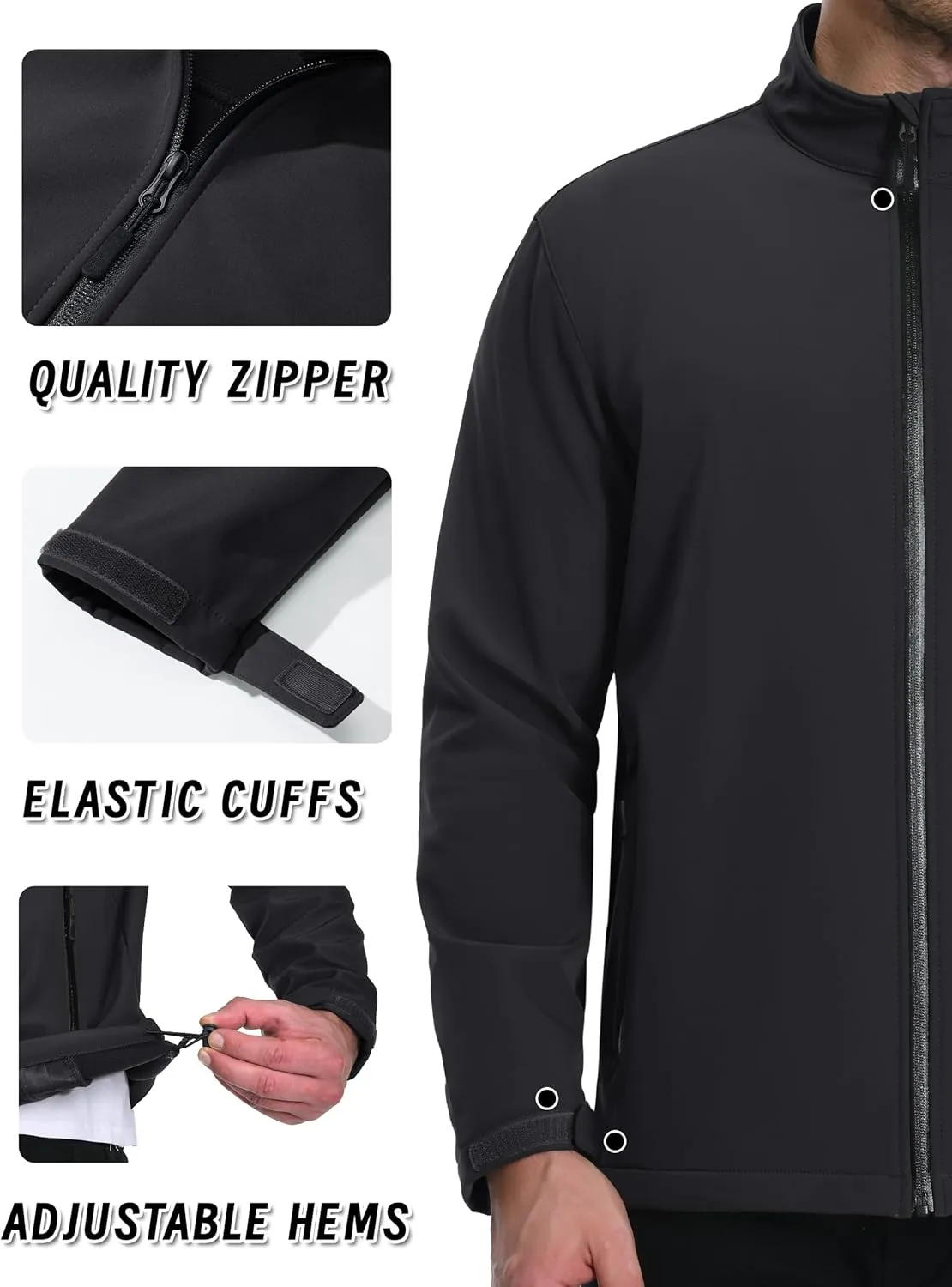 KEFITEVD Men's Tactical Jacket Fleece Lined Softshell Jackets Waterproof Stand Collar Jacket Outdoor Hunting Coat