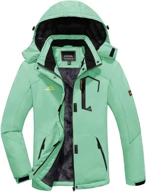 KEFITEVD Women's Waterproof Ski Snow Jacket Snowboarding Jackets Windproof Fleece Warm Heavy Hooded Coat Mountain Rain Jacket