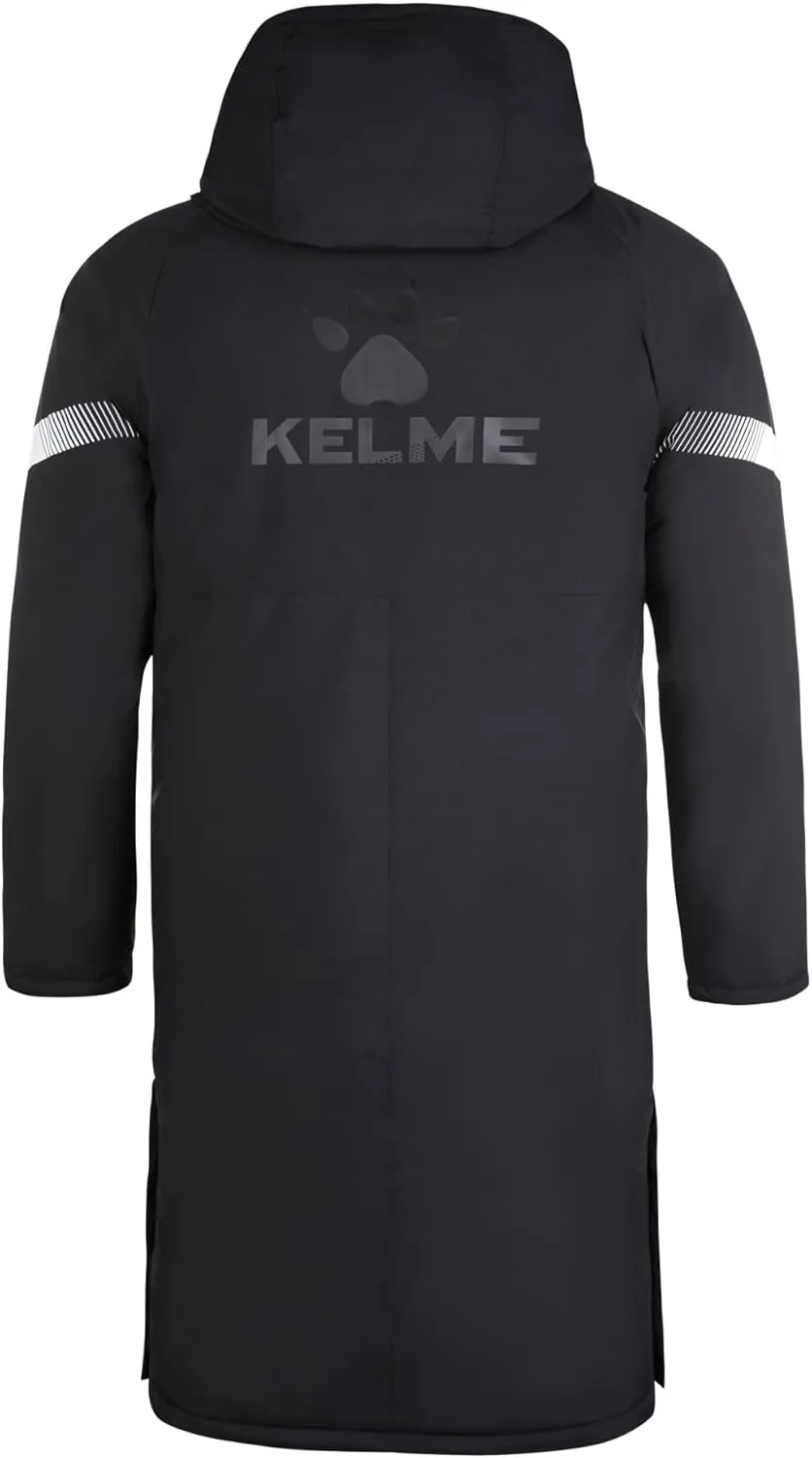 KELME Men's Long Parka Winter Coats, Windproof Hooded Soccer Jacket, Stadium Outdoor Cold Weather Warm Outerwear