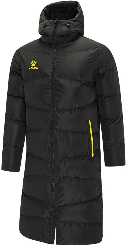 KELME Men's Long Parka Winter Coats, Windproof Hooded Soccer Jacket, Stadium Outdoor Cold Weather Warm Outerwear