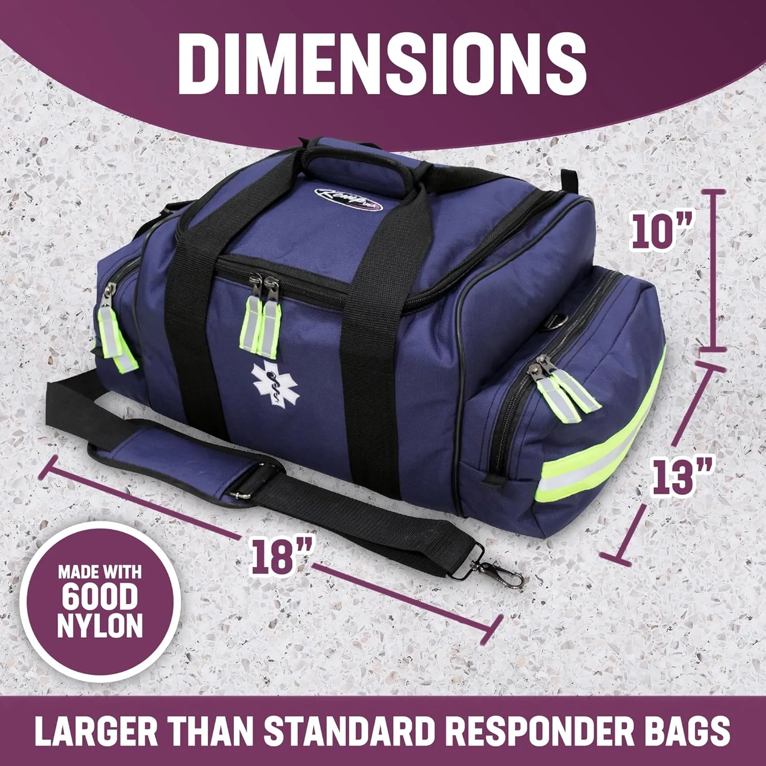 Kemp USA Maxi Trauma Bag - Large First Aid Kit for EMT First Responders - Water Resistant 600D Nylon - Buckle Closure with Adjustable Strap & Reflective Trim - Navy Blue