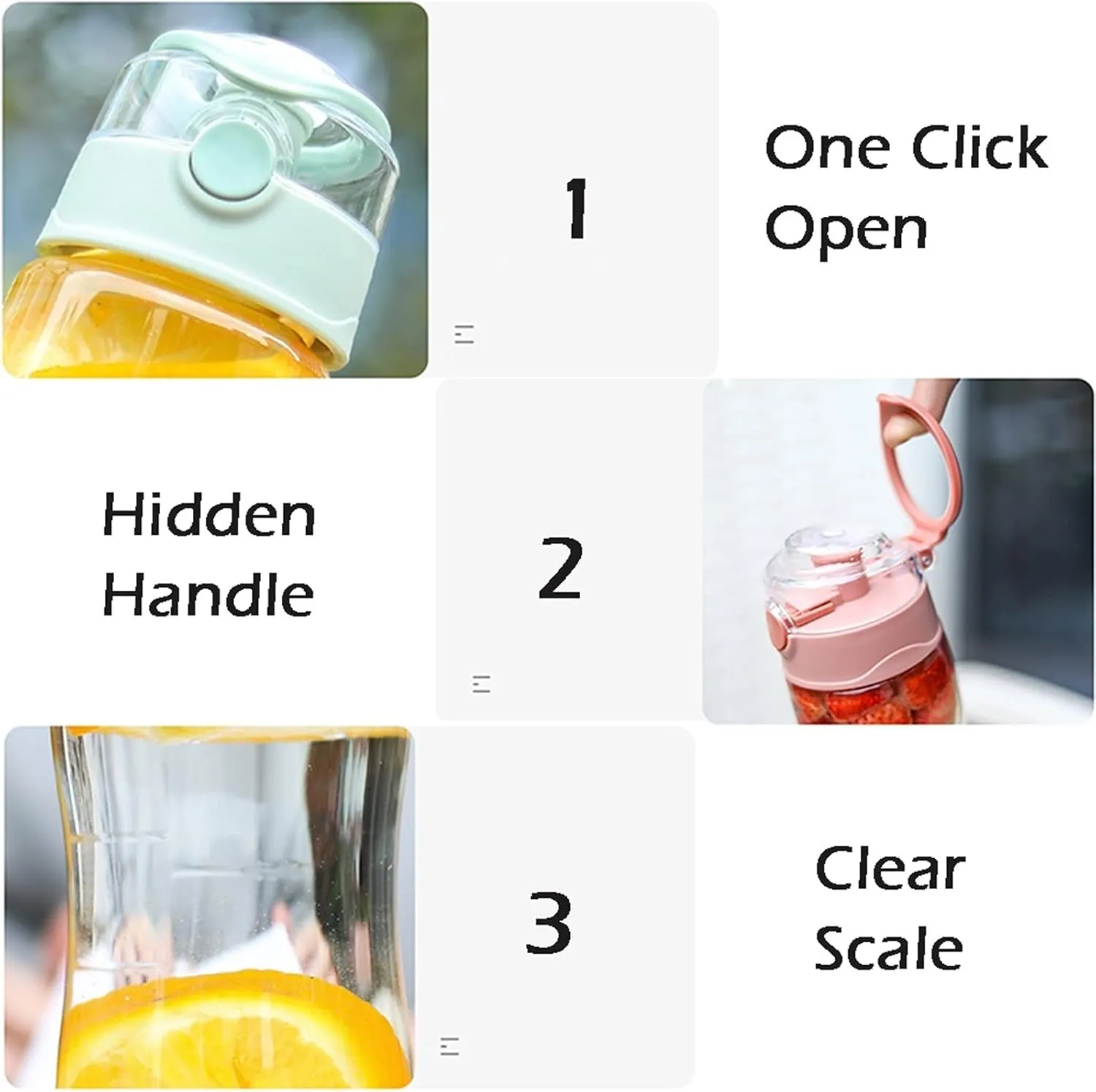 kettles Large Capacity Plastic Water Bottles with One-Click Push Button,Durable Portable Sports Bottles,Leakproof Cups Sealed Lid canteen(B)