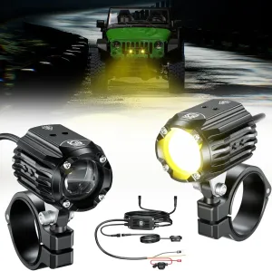 Kewig Motorcycle Auxiliary LED Lights Kits Driving Spotlights, 60W 5000LM Driving Offroad Light, White/Amber Combo Beam Light Waterproof Work Lights for Trucks Jeep ATV UTV Motorcycle