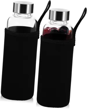 KICHOUSE Set of 2 Mini Glass Water Bottles Leakproof Wide Mouth Travel Bottles with Silicone Sleeves Reusable for Juicing Milk Beverages