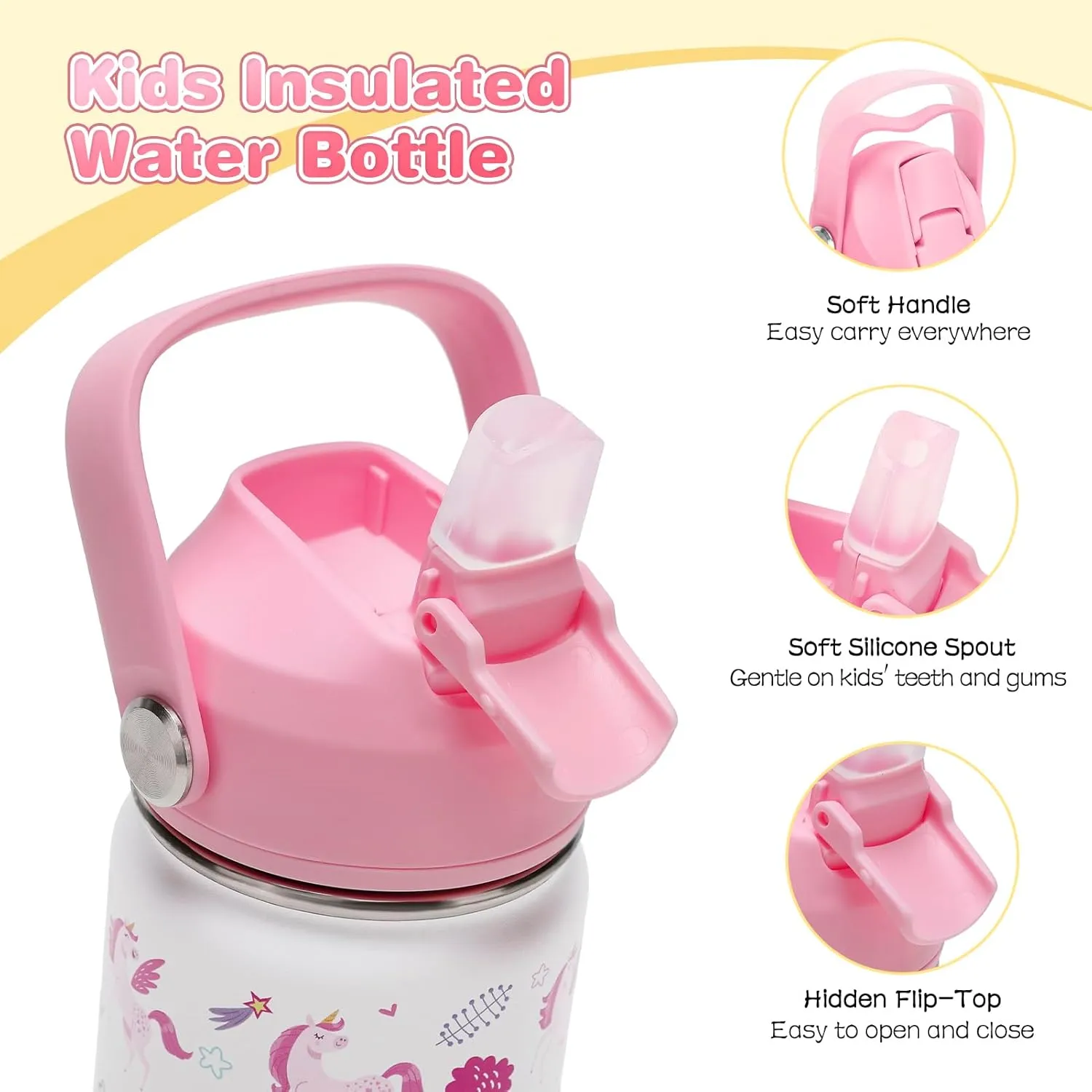 Kids Insulated Water Bottle with Straw Lid, 14oz Double Wall Vacuum 18/8 Stainless Steel Kids Tumbler, BPA-FREE Leak Proof Toddler Metal Water Bottle Kids Cups for School Travel Boys Girls