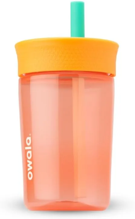 Kids Insulation BPA-Free Plastic Tumbler with Spill Resistant Flexible Straw, Easy to Clean, Kids Water Bottle, Great for Travel, Dishwasher Safe, 15 Oz, Orange and Peach (Watermelon)