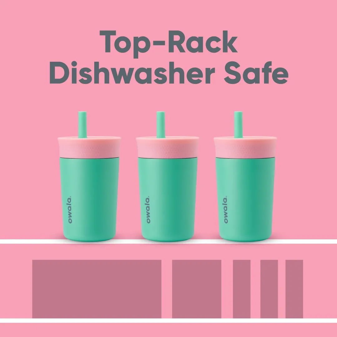 Kids Insulation Stainless Steel Tumbler with Spill Resistant Flexible Straw, Easy to Clean, Kids Water Bottle, Great for Travel, Dishwasher Safe, 12 Oz, Pink and Teal (Real Cool Fish)