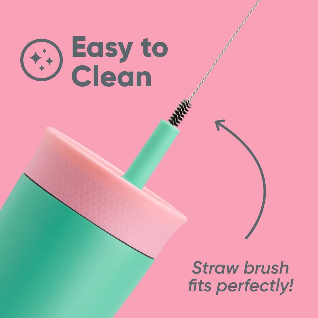 Kids Insulation Stainless Steel Tumbler with Spill Resistant Flexible Straw, Easy to Clean, Kids Water Bottle, Great for Travel, Dishwasher Safe, 12 Oz, Pink and Teal (Real Cool Fish)