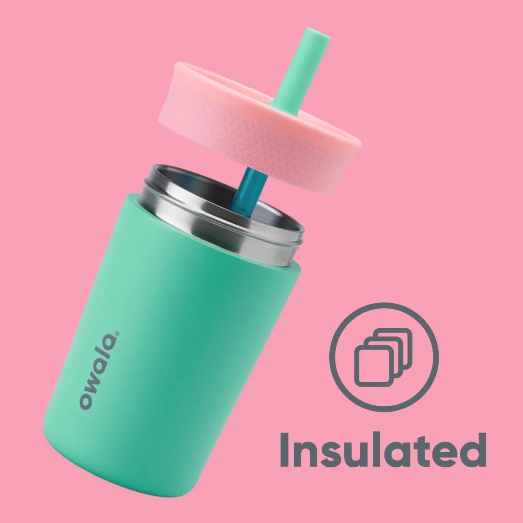 Kids Insulation Stainless Steel Tumbler with Spill Resistant Flexible Straw, Easy to Clean, Kids Water Bottle, Great for Travel, Dishwasher Safe, 12 Oz, Pink and Teal (Real Cool Fish)