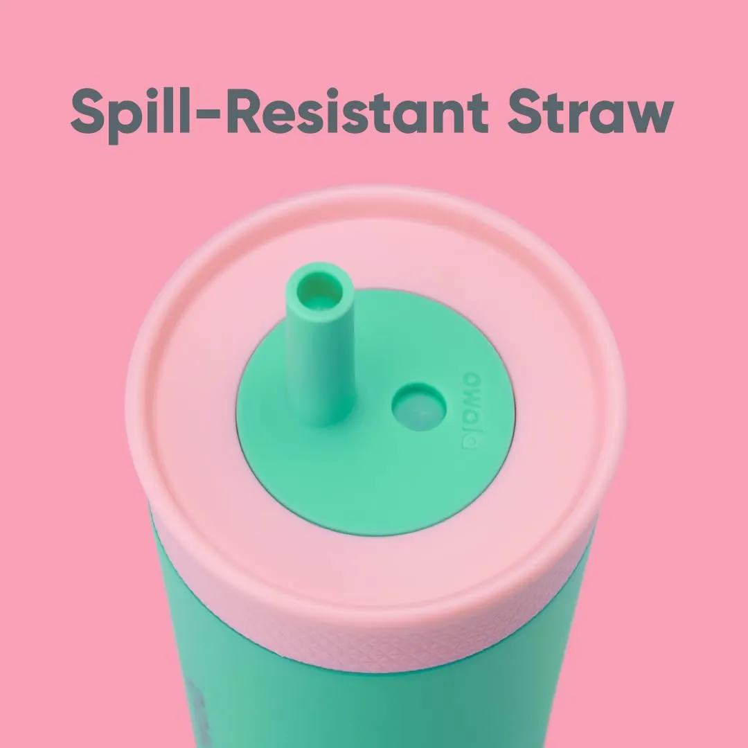 Kids Insulation Stainless Steel Tumbler with Spill Resistant Flexible Straw, Easy to Clean, Kids Water Bottle, Great for Travel, Dishwasher Safe, 12 Oz, Pink and Teal (Real Cool Fish)