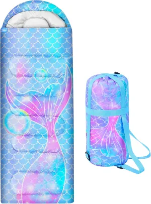 Kids Sleeping Bag for Kids Girls, 3 Season Warm & Cool Weather Lightweight Waterproof Camping Sleeping Bag with Carry Bag for Camping Hiking Traveling Outdoor Indoor