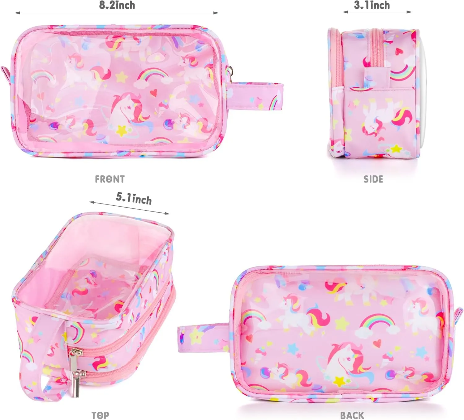 Kids Toiletry Bag for Girls, Travel Clear Toiletry Bag for Little Young Girls Cosmetic Bag Makeup Bag Waterproof Hanging Toddler Wash Bag, Pink Unicorn