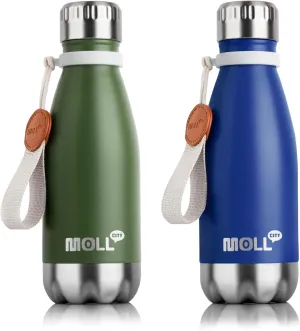 Kids Water Bottle-9 oz Stainless Steel Vacuum Insulated Water Bottle for Kids for School, Leak Proof Cola Shape Travel Small Water Bottle for Boys (Grass Green-Navy)