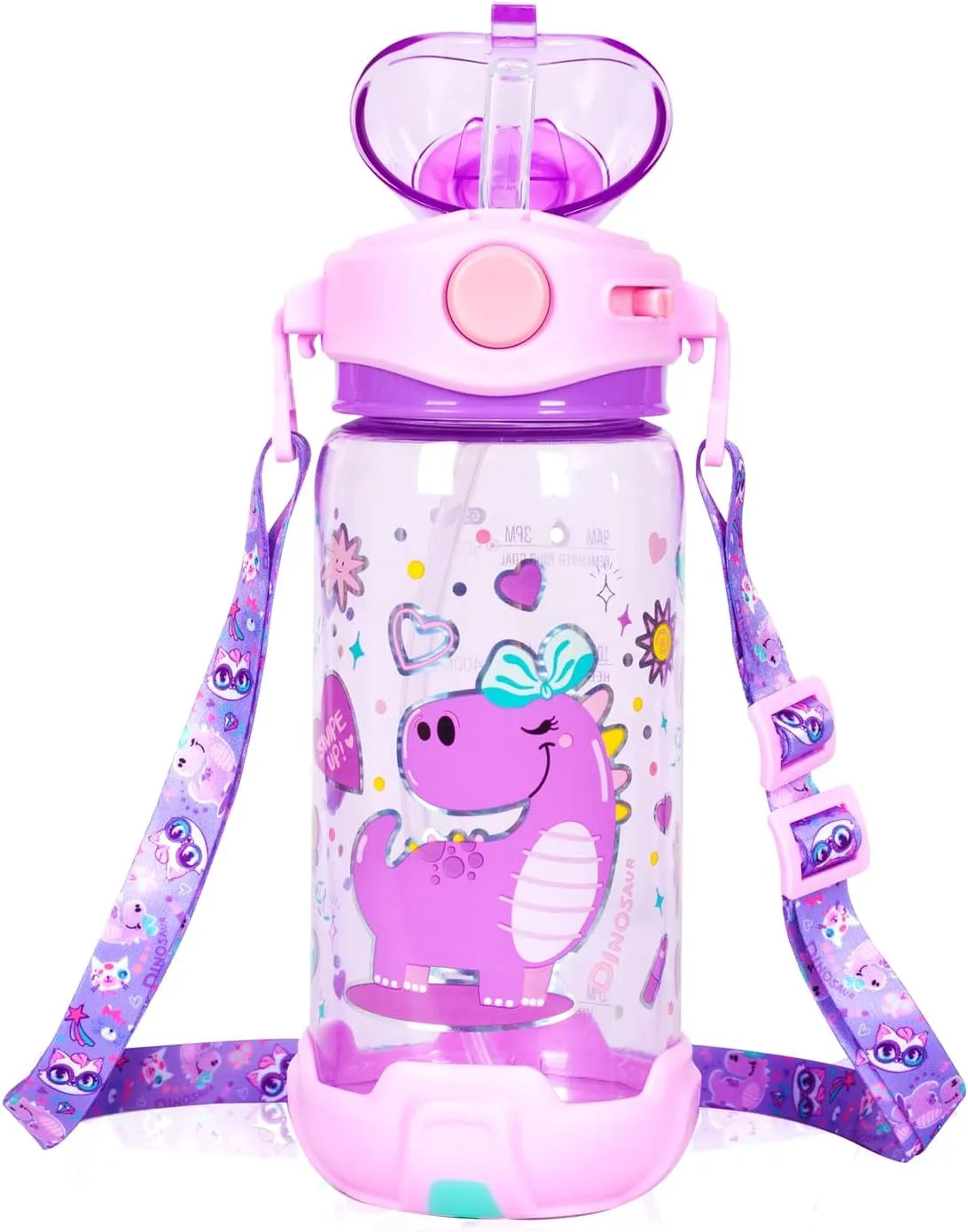 Kids Water Bottle with Straw/Lanyard for School Kids Girls Boys, 22oz BPA Free Child Drinking Water Bottle One-Click-Open Leak-Proof Locking Flip Lid for School Sport Travel