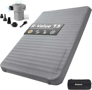 KingCamp Self Inflating Sleeping Pad, R 7.9 Air & Foam Camping Mattress 2 Person, 3" Thick Full Size Double Sleeping Pad with Air Pump for Camp Tent Outdoor Car, PVC Free (Grey)