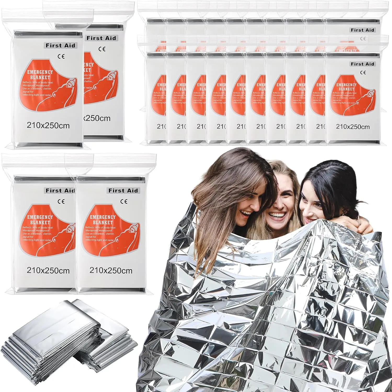 Kingdder Oversized Emergency Blankets 30 Pack 99" L x 83" W Emergency Thermal Blankets Silver Foil Survival Blanket Kit for Outdoors, Camping, Hiking, Homeless, First Aid