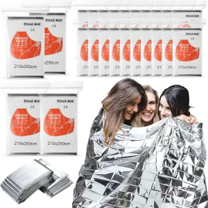 Kingdder Oversized Emergency Blankets 30 Pack 99" L x 83" W Emergency Thermal Blankets Silver Foil Survival Blanket Kit for Outdoors, Camping, Hiking, Homeless, First Aid